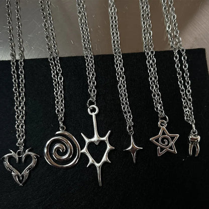 Y2K Flail Feuer Herz Zähne Anhänger Halskette für Frauen Männer Charm Halskette Grunge Punk Modeschmuck ﻿