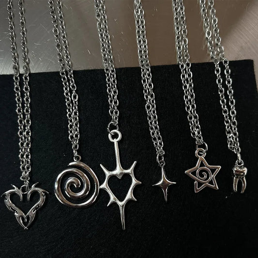 Y2K Flail Feuer Herz Zähne Anhänger Halskette für Frauen Männer Charm Halskette Grunge Punk Modeschmuck ﻿