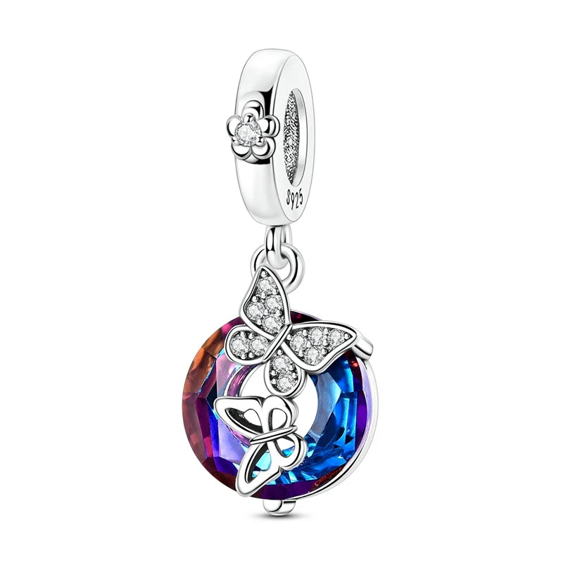 Heißer Verkauf, 925er-Sterlingsilber, Sterne und Mond, Perlen, Schmetterling und Engel, baumelnder Charm, passend für Armbänder, niedliche bunte Anhänger-Geschenke