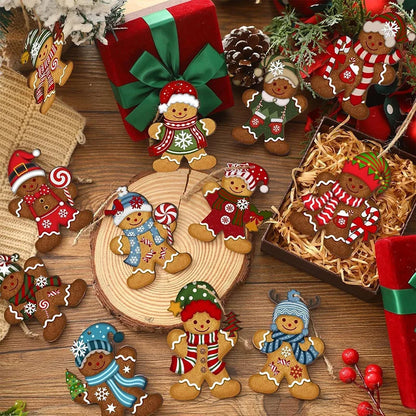 12/24 Stück Lebkuchenmann Holzornamente Weihnachtsbaum hängende Anhänger 2025, Weihnachtsfeier, Heimdekoration, Kinder, DIY-Geschenkanhänger