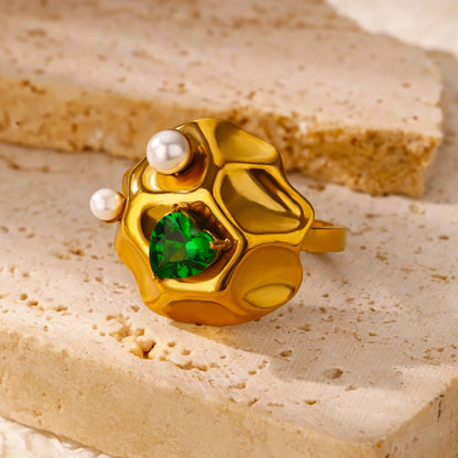 Luxus Edelstahl Ringe Vergoldet Bunte Stein Zirkon Kristall Herz Ring Für Frauen Hochzeit Boho Schmuck Weihnachtsgeschenk