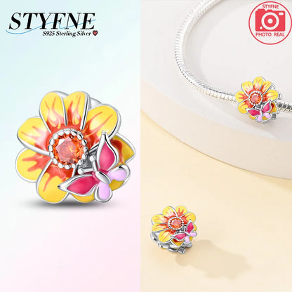 925 Silber Farbe Romantische Retro Herzförmige Blume Wächter Schmetterling Amulett Fit Original Armband DIY Schmuck Geschenk