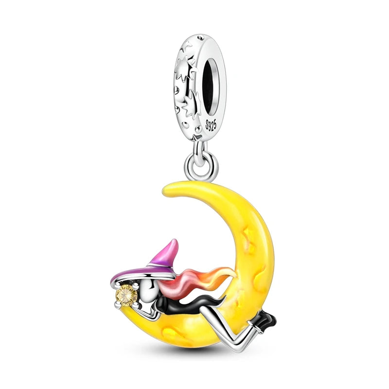 Geheimnisvoller Charm-Anhänger aus 925er-Sterlingsilber mit Hexen- und Tarotkarten-Spielkarten, passend für DIY-Armbänder, Halsketten, die als Glücksgeschenk wünscht