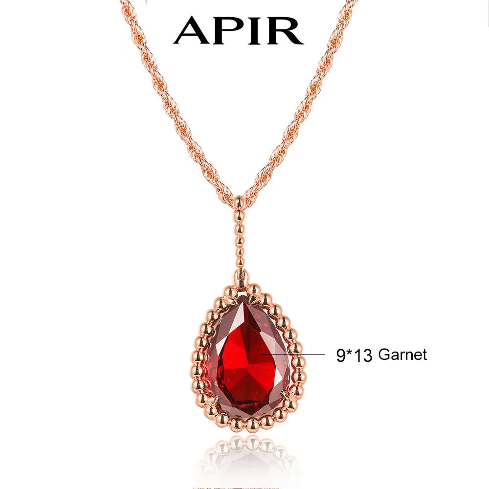 APIR Edelstein Wassertropfen Halskette Böhmischer Stil Damen Anhänger Halskette 5A Zirkon Kette Halskette Schmuck Täglich Niedrigster Preis