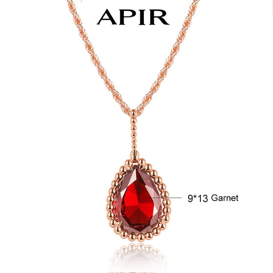 APIR Edelstein Wassertropfen Halskette Böhmischer Stil Damen Anhänger Halskette 5A Zirkon Kette Halskette Schmuck Täglich Niedrigster Preis