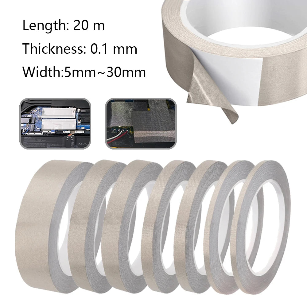 1 Stück Klebeband, doppelt leitfähiges Stoffband für Laptop, Mobiltelefon, LCD-Reparatur, EMI-Abschirmung, RF-Signalblockierung, 20 m