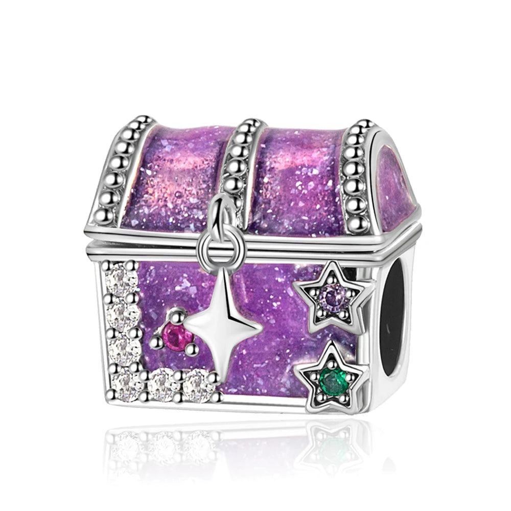 Lila Serie 925 Sterling Silber Traubenblüten Weinflasche Lebensbaum Tulpen Schnur-Dekoration Passend für DIY Armband Halskette Geschenk