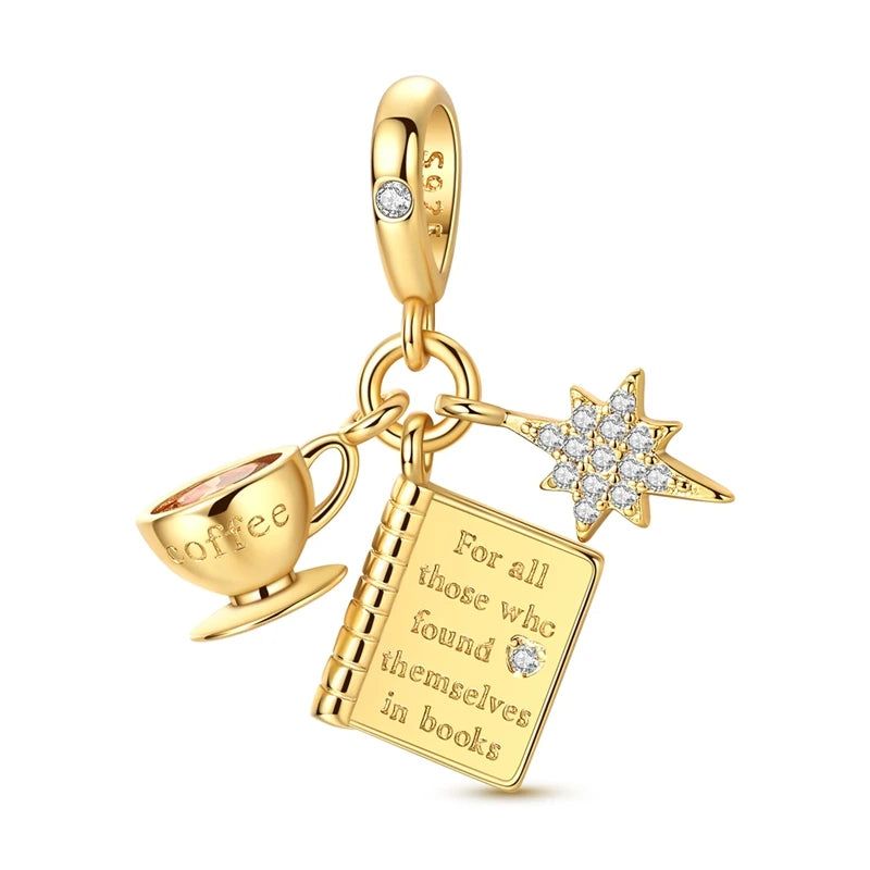 Goldfarbene Charms aus 925er Sterlingsilber, original goldene Sicherheitskette, runder Abstandshalter-Clip-Charm, DIY-Schmuck für Damen, Armband, Geschenk