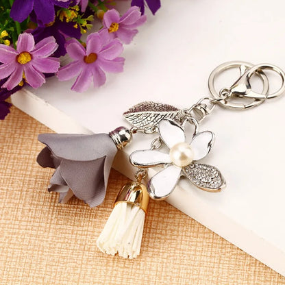 Tuch blume schlüssel Ring Chiffon quaste auto schlüssel ketten Dame paar tasche Neue mode charme blume schlüsselbund Party Geschenk K2029