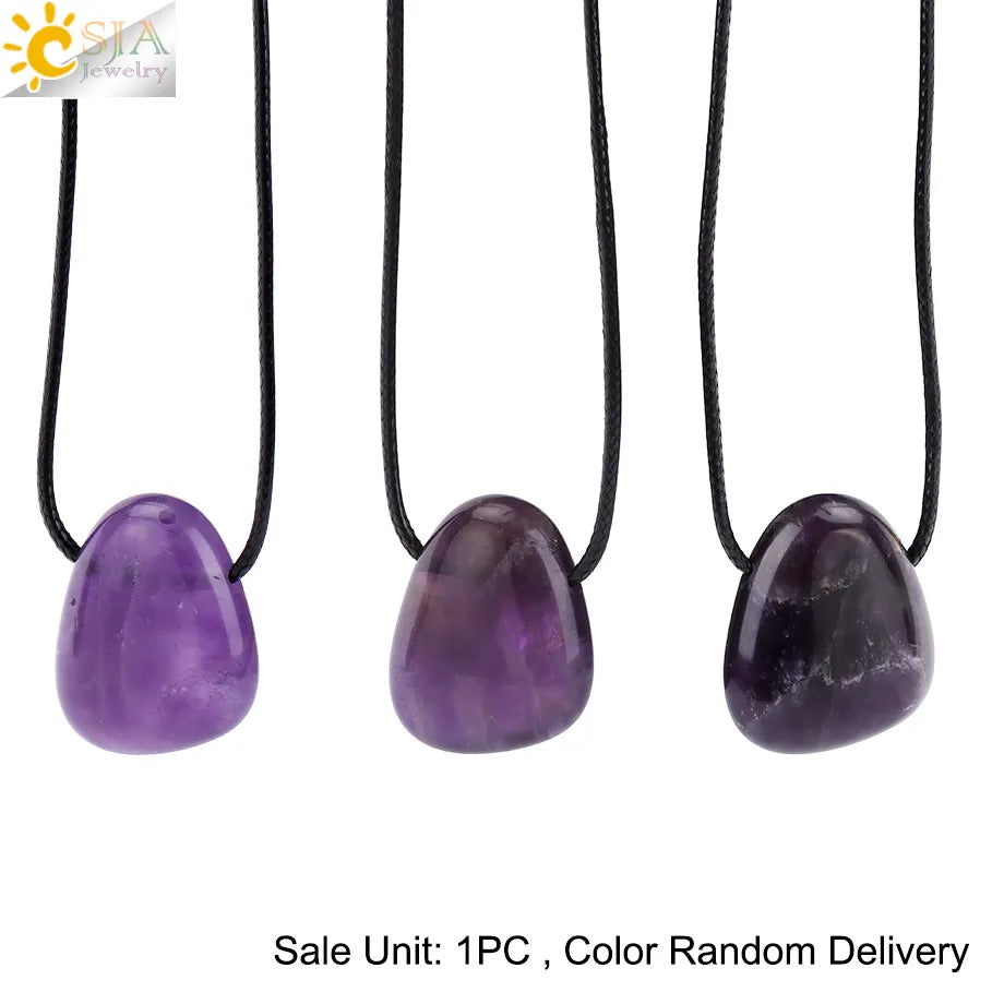 CSJA Naturstein Nugget Anhänger Halskette für Mann Heilung Kristall Amethysten Tigerauge Rhodonit Rosenquarz Charms Schmuck H551