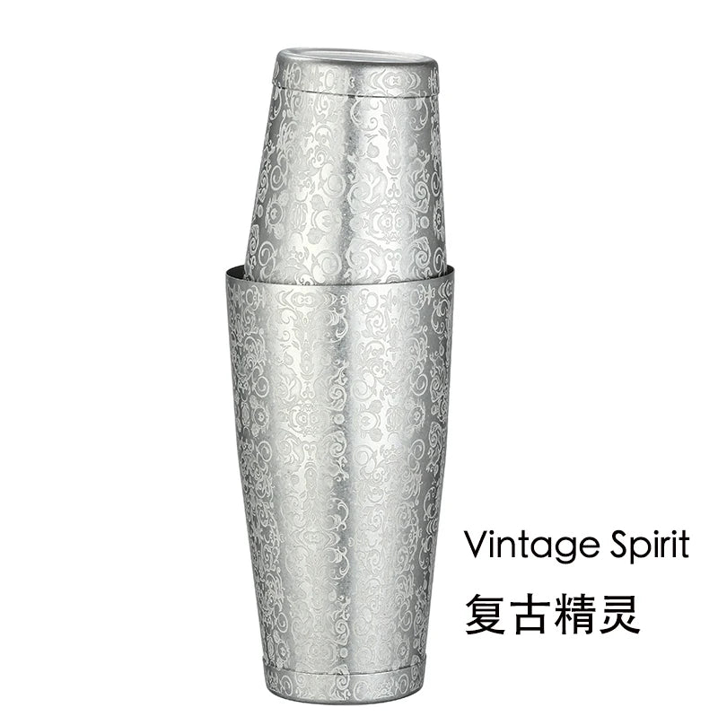2-teiliges Boston Cocktail Shaker mit Ätzmuster, Bar-Cocktail-Shaker-Blech-Set – 800 ml und 500 ml