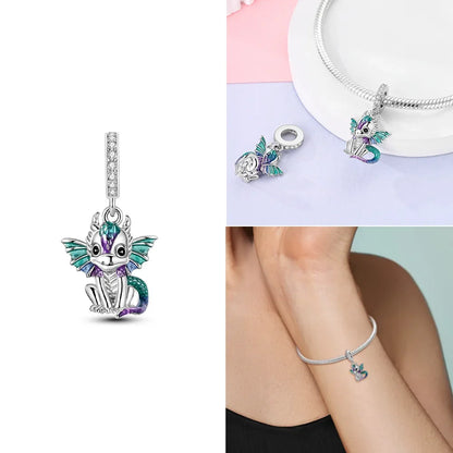 Neue Charms-Perle aus 925er-Sterlingsilber, rosa Schmetterling, leuchtende Glühwürmchen, baumelnd, passend für Armreifen, Halskette, DIY-Schmuck, Frauen-Geschenk