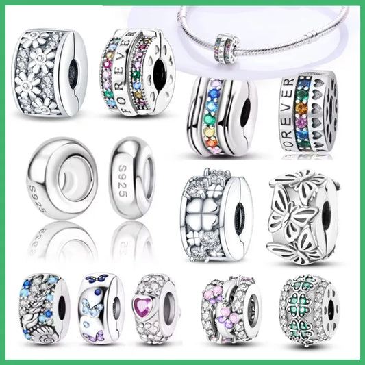 Kleeblatt-Schneeflockenfarbene Sicherheitsschnalle aus 925er Sterlingsilber für modische Damen-Charm-Perlen, geeignet für DIY-Armbänder