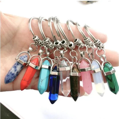 20 stücke Natürliche Stein Kristall Quarz Schlüsselbund Frauen Männer Handtasche Hangle Auto Schlüssel Halter Raw Mineral Stein Schlüsselring Schmuck