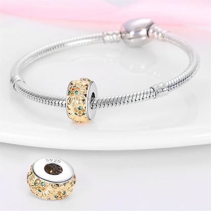 Sonnenblumen-Charm-Anhänger aus 925er-Sterlingsilber mit Zirkonia, passend für DIY-Armband-Halskette, Geschenk für Sie, Colgante Plata