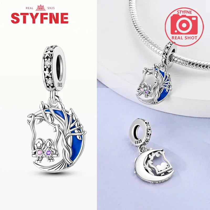 Sterling Silber S925 Schwestern auf der Schaukel Charms Herz Bead Fit Original Armband Armreif DIY Feines Geschenk Schmuck für Frauen