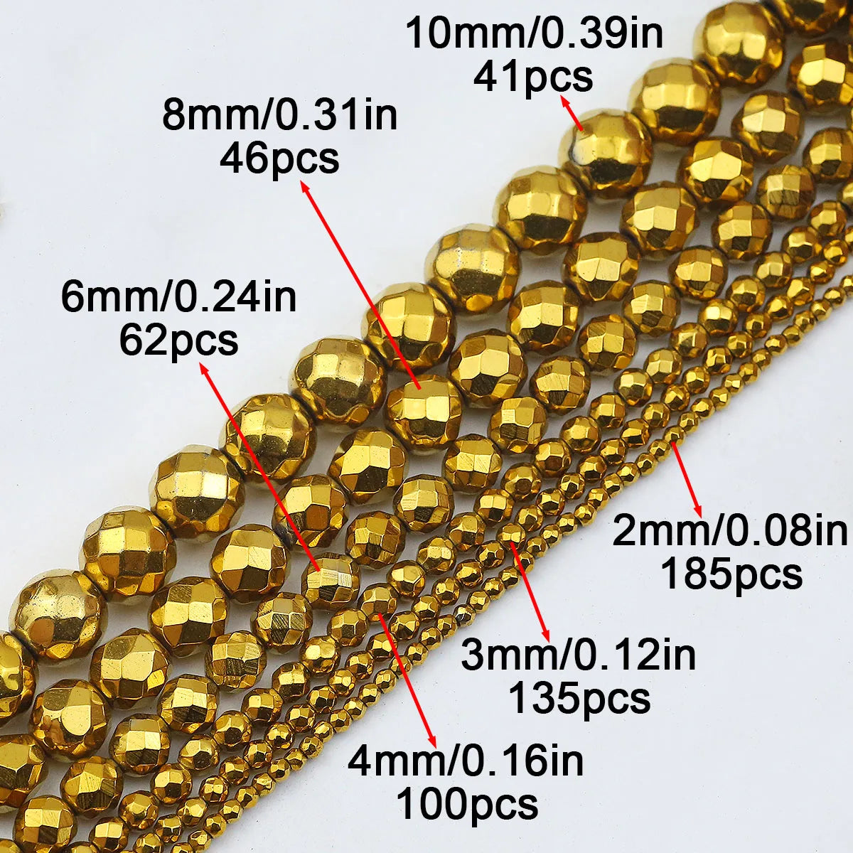 15'' Mehrfarbiger facettierter runder Hämatit-Naturstein 2/3/4/6/8/10 mm lose Perlen für DIY-Schmuckherstellung, Armband, Halskette, Earri