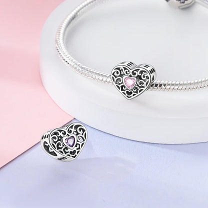 Rosa Charms aus 925er-Sterlingsilber, Perlen, Schmetterling, Parfümflasche, Krone, herzförmiger Zirkon, Charms für Frauen, feiner DIY-Schmuck, Geschenke