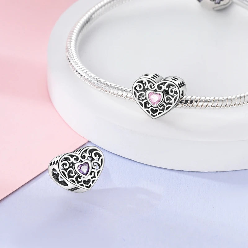 Rosa Charms aus 925er-Sterlingsilber, Perlen, Schmetterling, Parfümflasche, Krone, herzförmiger Zirkon, Charms für Frauen, feiner DIY-Schmuck, Geschenke
