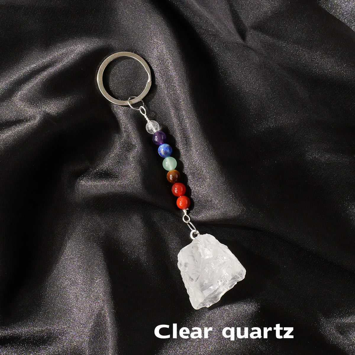 1 Stück natürlicher Kristall-Schlüsselanhänger mit sieben Chakra, Kristall-Rohstein-Anhänger, handgefertigter Schmuck, Festival-Geschenk