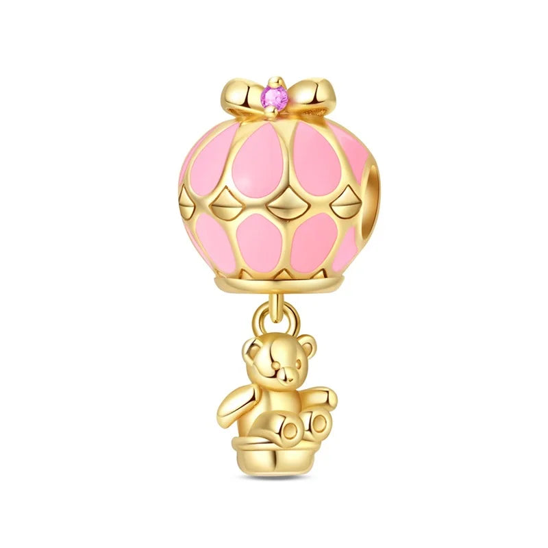 Original-Charm-Perlen aus 925er-Sterlingsilber, goldener Leopard, Glühwürmchen, Schmetterling, Heißluftballon-Perlen, passend für DIY-Armbänder, edler Schmuck