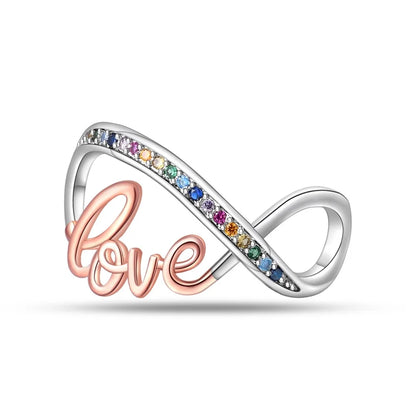 Romantische Schleifenperlen aus 925er-Sterlingsilber und herzförmiger, unendlicher baumelnder Charm, passend für Armbänder, schöne Schmuck-Accessoires, Geschenke