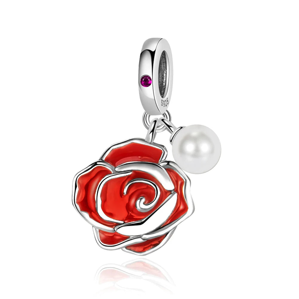 Rote Serie 925er Sterlingsilber, Koi-Herz, Pilz, Feuerwerkskörper, Kaffeemaschine, Charm, passend für DIY-Armbänder, Halsketten, exquisite lustige Geschenke