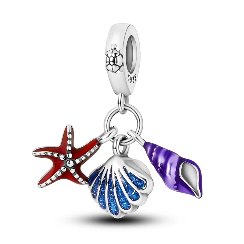 Neue Sommer 925 Sterling Silber Charms Perlen Anhänger Ozean Schildkröte Strand Obst Shell Blau Charme DIY Frauen Armband Schmuck Geschenk