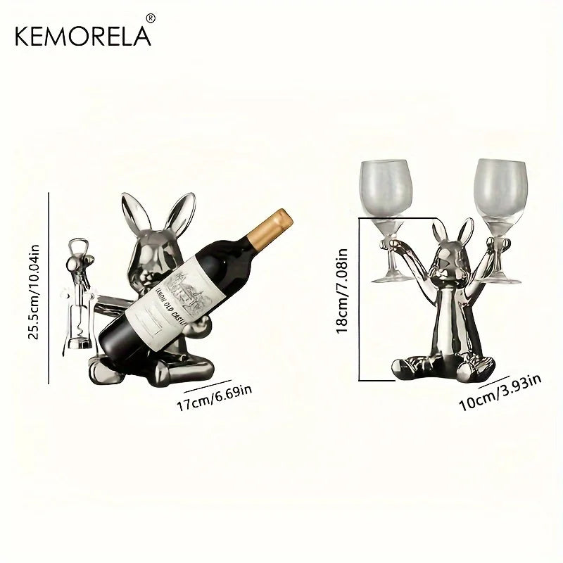 KEMORELA Hasen-Weinregal-Halter, 1 Stück, Champagner-Präsentationsständer, dekoratives Schreibtisch-Ornament für Zuhause, Weinschrank, Bar, Weinkeller