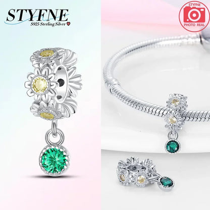 Exquisite Charm-Perlen aus 925er-Sterlingsilber mit Blumenserie, Sonnenblume, Sakura-Chrysanthemen-Anhänger für Damen, Schmuck, modisches Geschenk