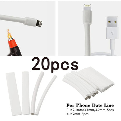 20pcs Wärme Schrumpfen Rohr Hülse Weiß 3/4:1 Wrap Draht Für iPhone Für iPad Für Android Für Samsung Daten Linie Isolierung Sleeving