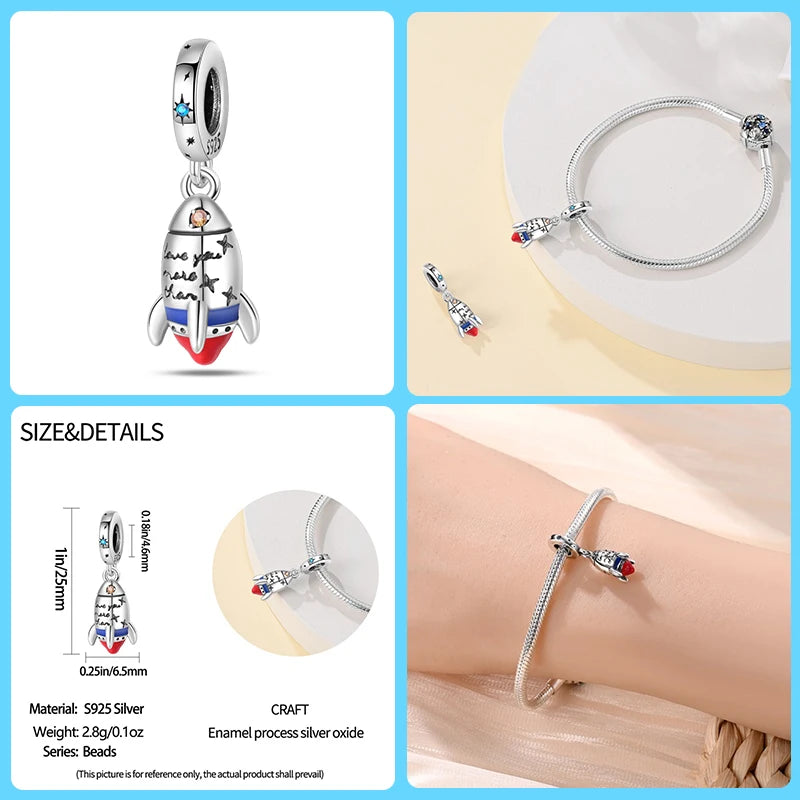 100 % 925 Sterling Silber Mode Raumfahrt Sammlung Rakete Astronaut Charms Perlen passen Qikaola Original Armband DIY Schmuck