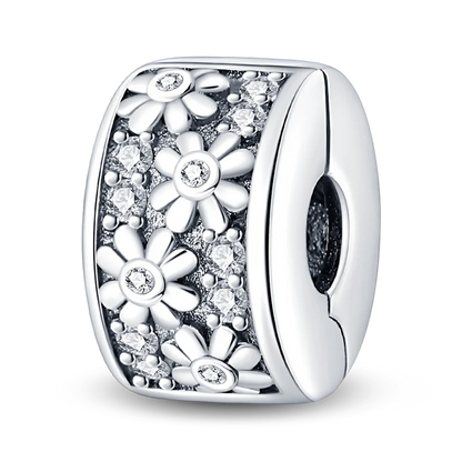 Silberverschluss, 925er-Sterlingsilber, CZ-Pflaster-Clip-Charms, Gänseblümchen-Perlen, Stopper, Sicherheitskette, passend für Original-Armreif, Schmuck-Clip