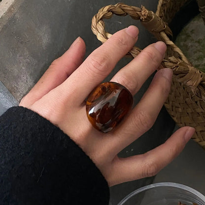 Vintage Trendy Große Fingerringe für Frauen Übertrieben Bernstein Farbe Harz Temperament Geometrische Fingerring Punk Schmuck