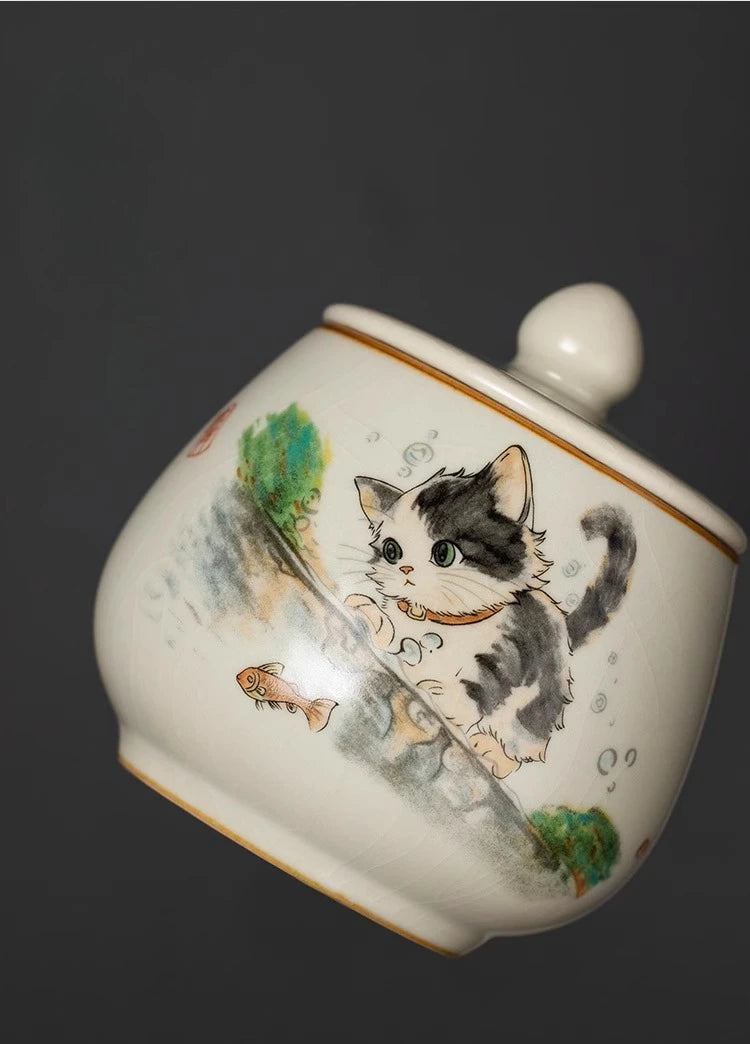 Funeral Ashes Glass Urn for Human Cremation Pet Ashes Holder Ceramic Keepsake Pal Ashes Urns Casket Seal Cute Cat Pattern