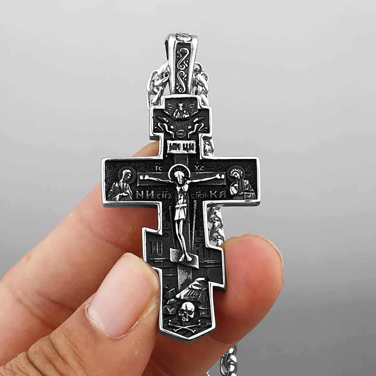 YQ 316L Edelstahl Orthodoxes Kreuz Jesus Anhänger Halskette Für Männer Schmuck Religiöse Vintage Zubehör