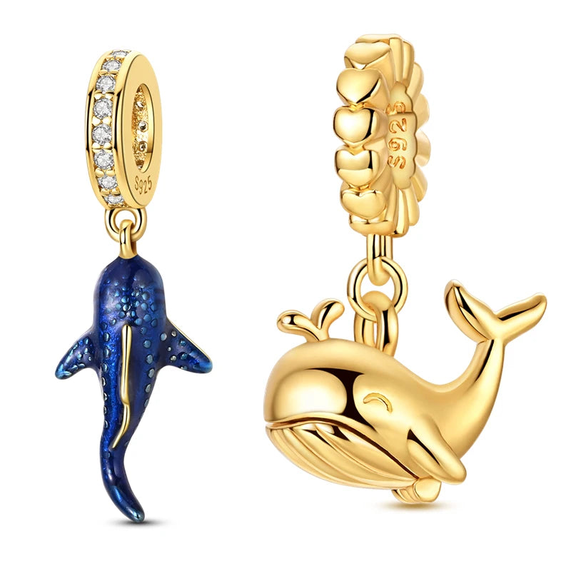Goldfarbene Charms aus 925er Sterlingsilber, original goldene Sicherheitskette, runder Abstandshalter-Clip-Charm, DIY-Schmuck für Damen, Armband, Geschenk