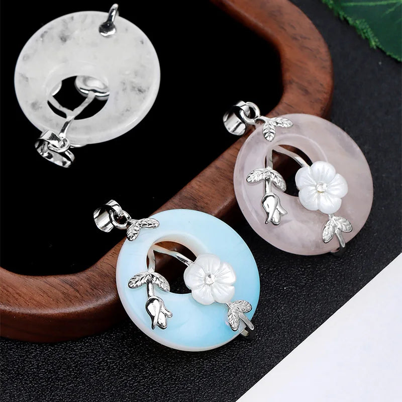 Natursteine Anhänger für Halskette Runde Blume Blatt Amethyste Rosenquarz Schwarzer Onyx Kristall Donut Reiki Schmuck G384
