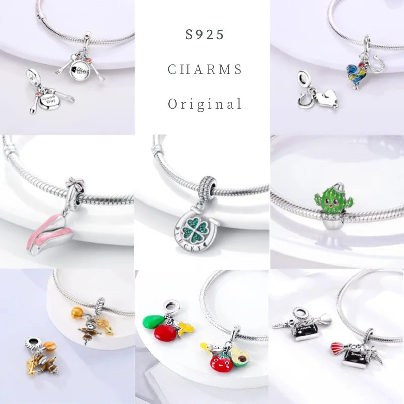 Flugzeug-Charm, 925er Silber, Original-Zirkon, Kleeblatt, Avocado, Charms, Perle, passend für Armbänder, DIY-Schmuck für Frauen, Hochzeitstag, Geschenk