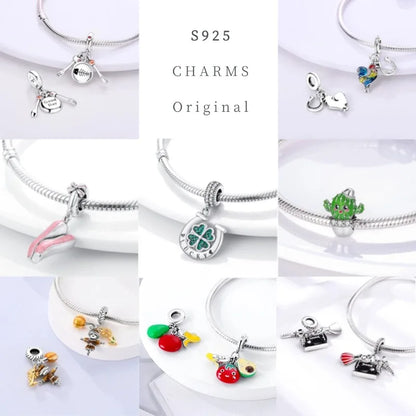 Flugzeug-Charm, 925er Silber, Original-Zirkon, Kleeblatt, Avocado, Charms, Perle, passend für Armbänder, DIY-Schmuck für Frauen, Hochzeitstag, Geschenk