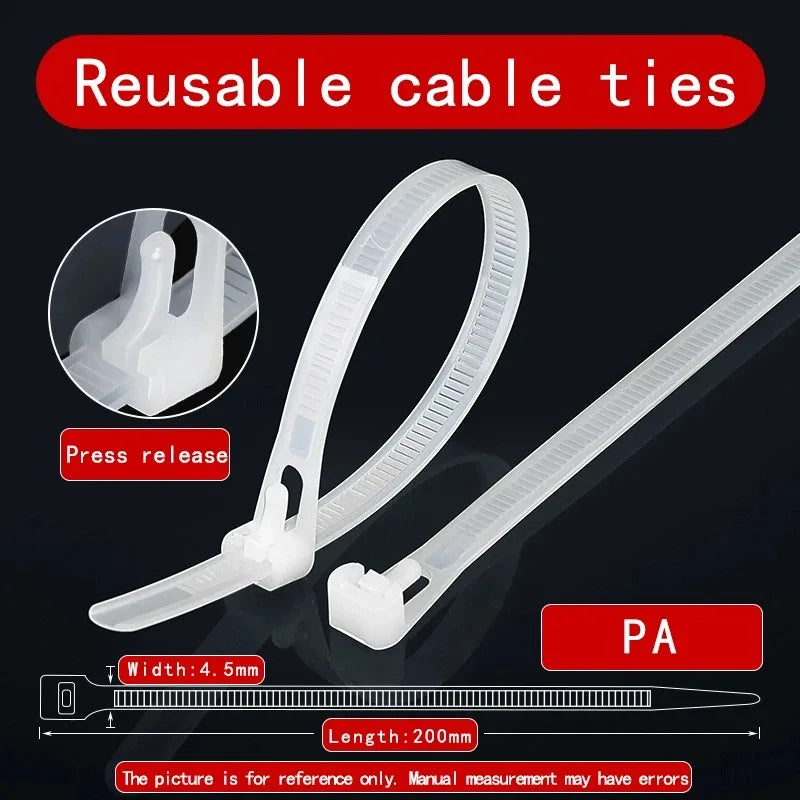 100 Stück wiederverwendbare Nylon-Kabelbinder 3,6 x 150 mm – Verschlussschlaufe, abnehmbar, gemischt in Schwarz und Weiß – ideal für die Organisation zu Hause und im Büro