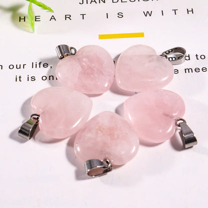 Rosenquarz Kristall Halskette Naturstein Herz Anhänger Mode Perlen 20mm Für DIY Schmuck Machen Edelsteine Kostenloser Versand