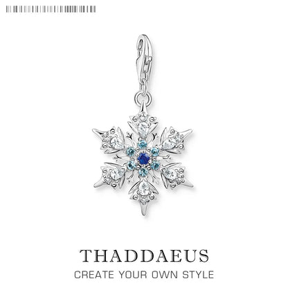 Blauer Stein-Schneeflocken-Anhänger, baumelnder Charm für Frauen, edler Schmuck, romantisches Geschenk, echtes 925er Sterlingsilber