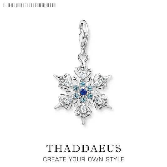 Blauer Stein-Schneeflocken-Anhänger, baumelnder Charm für Frauen, edler Schmuck, romantisches Geschenk, echtes 925er Sterlingsilber