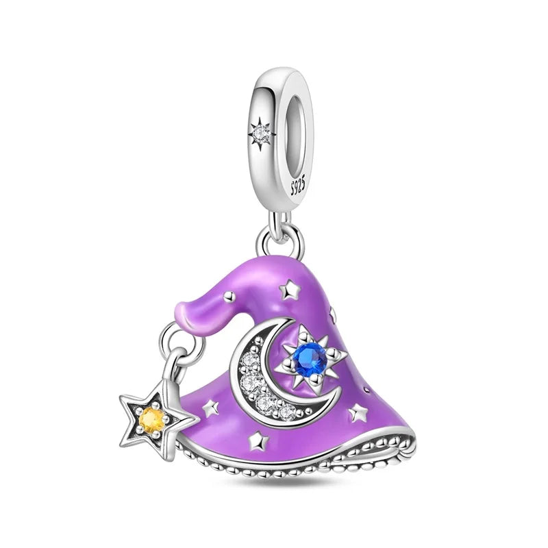 Lila Serie 925 Sterling Silber Maiglöckchen Rose Meerjungfrau Hexenhut Charm Passend für DIY Armband Halskette Charmante Geschenke