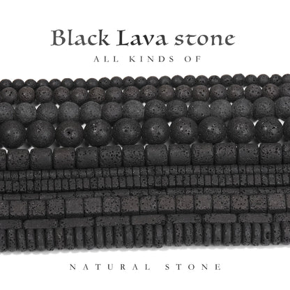 Piedras volcánicas natürliche schwarze Lava zylindrische quadratische Abacus-Steinperlen für Schmuckherstellung, DIY-Schmuck, Armbänder, handgefertigt