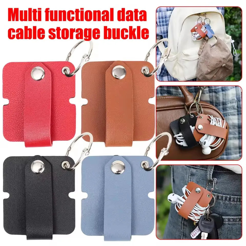 Leder-Kabelclip mit Schlüsselring, Kopfhörerkabelhalter, Schnalle, Kabelaufwicklung, Kabeldraht-Organizer für Telefon, USB-Ladegerät, Datenleitungen
