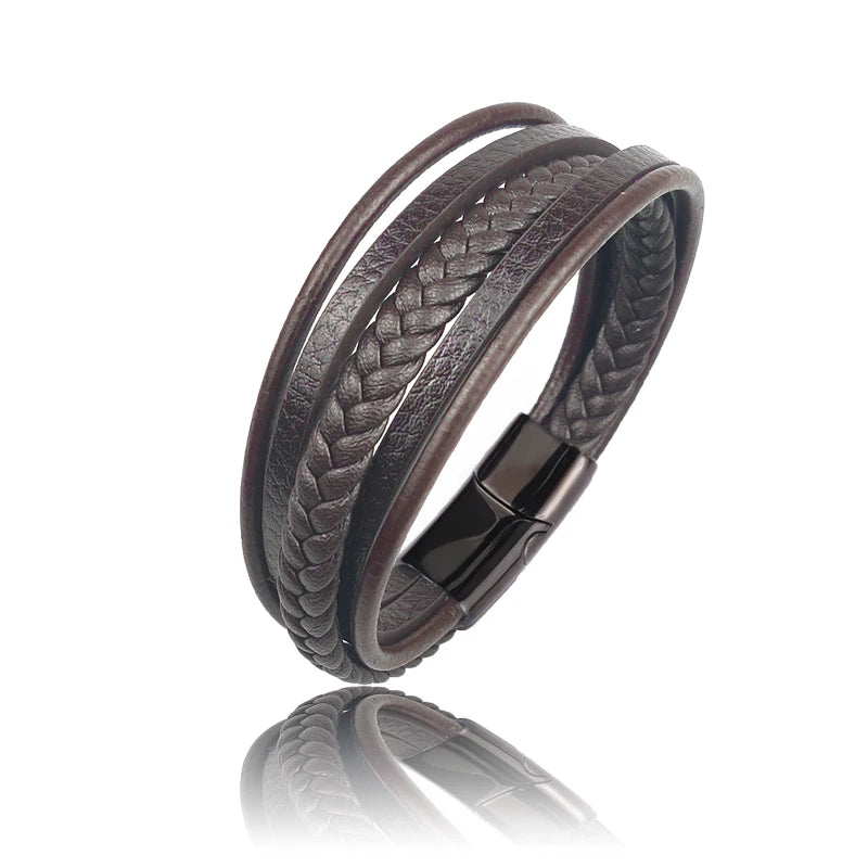 MingAo New Titanium Steel Blue Punk Braided Leather Bracelet For Men Black Magnet Clasp Bangle The Best Gift for Vintage Jewelry