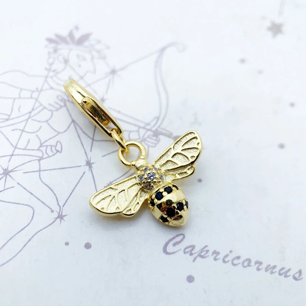 925 Sterling Silber Schöne Gold Farbe Bee Tier Anhänger Charme Für Frauen Männer Edlen Schmuck