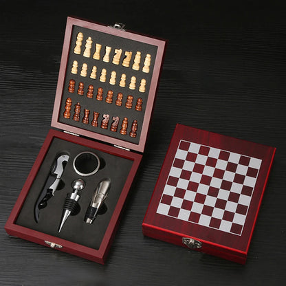 【Peace】Weinöffner-Set mit Schachbrett, 4-teiliges Weinzubehör-Set, geeignet für Unterhaltung, Weinliebhaber und als Geschenke